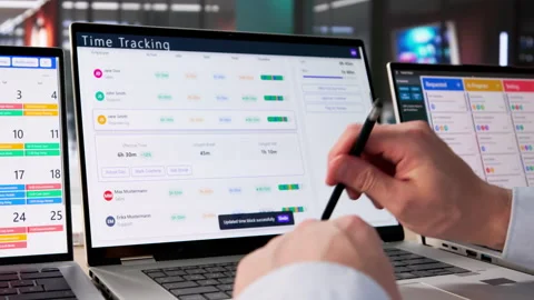Man Tracking Time With Laptop Computer Stock Footage 329295977