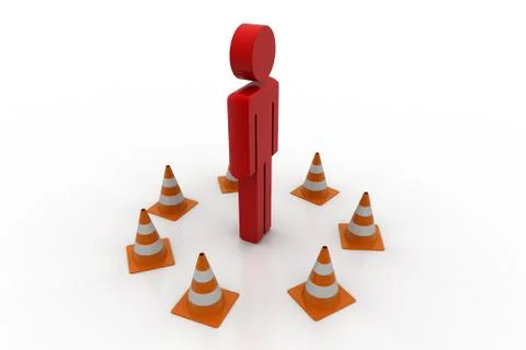 Man with traffic cones Free Stock Illustration