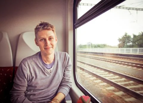 Man in train Stock Photos