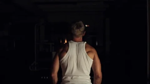 Man training biceps with barbell Stock Footage 77878255