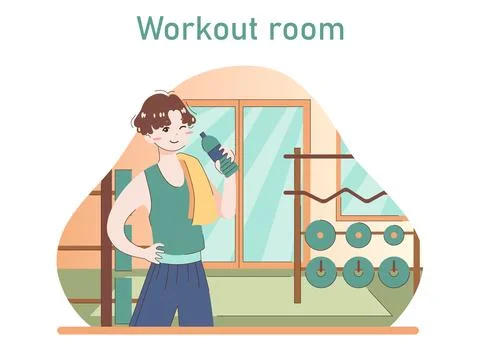 Man training gym. Active and athletic male character drinking water Stock Illustration