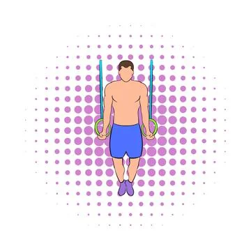 Man training on gymnastic rings icon, comics style Stock-Illustration