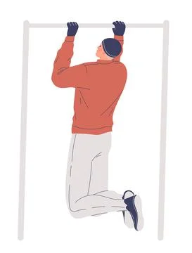 Man training outdoors in winter, pulling up on bar Stock Illustration