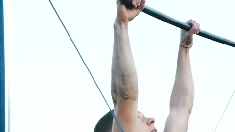 Man trains on the bar Stock Footage 98994762