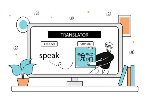 Man with translator vector linear Stock Illustration