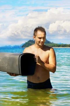 Man with trashcan Stock Photos