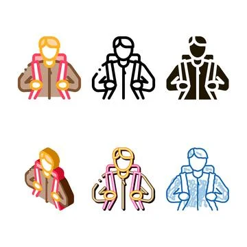 Man traveler with backpack icon variants vector outline Stock Illustration