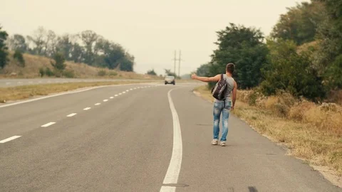 Man traveling by auto stop Video stock 79586171