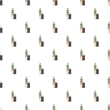 Man traveling with suitcase seamless pattern design Illustrazione stock