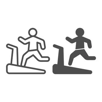 Man on treadmill line and solid icon, Diet concept, Exercise machine sign on Stock Illustration