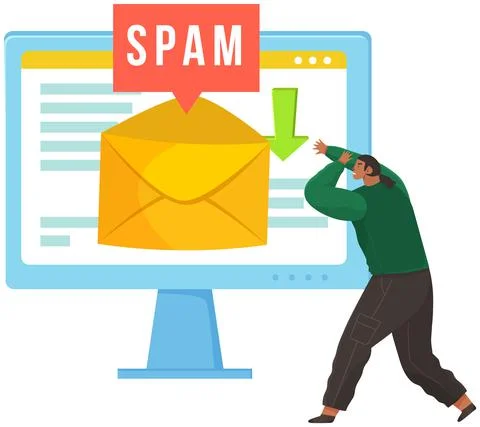Man tries to protect computer system from spam. Protection, anti-malware Stock-Illustration