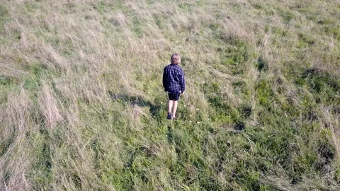 Man trimming fresh grass using brush cutter in garden Stock Footage 164460561