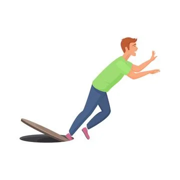Man tripping over open manhole cover, person running and falling Ilustração Stock