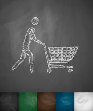 Man with trolley icon Illustrazione stock