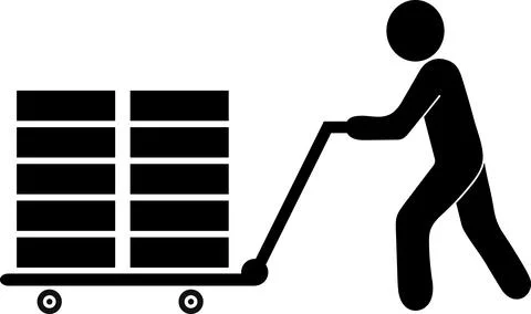 Man with trolley wheels shipment, Loading and Unloading boxes on truck, Man.. Illustrazione stock