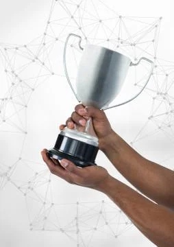 Man with a trophy on hands Foto stock