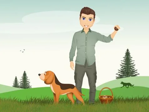 Man with truffle dog Stock Illustration