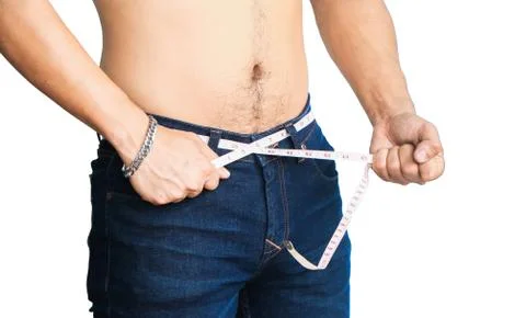 Man try loss weight isolated Stock Photos