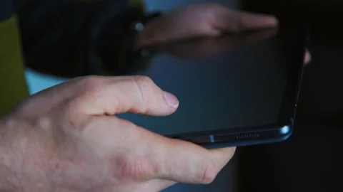 Man try unlock tablet with finger print on screen 스톡 동영상 132294720