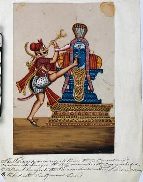 A man trying to blind himself in front of a linga, but is stopped by Lord S.. Stock Illustration