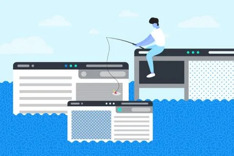 A man trying to catch webpage on the hook Stock Illustration