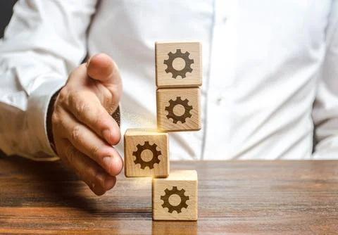 Man is trying to fix the process. Breakdown in the system. Find the broken pa Stock Photos