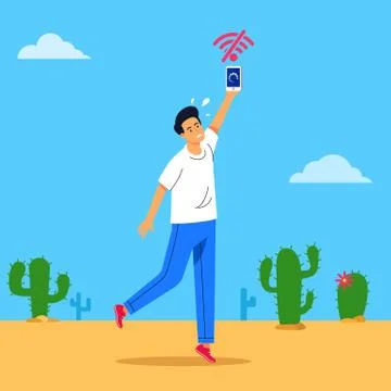 Man Trying To Get Internet Connection Signal Stock Illustration