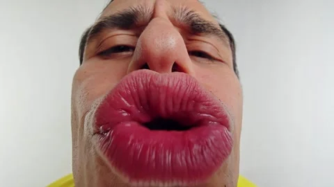 Man Trying to Kiss Camera Extremely Close, Fisheye Lens Effect Stock Footage 295214797