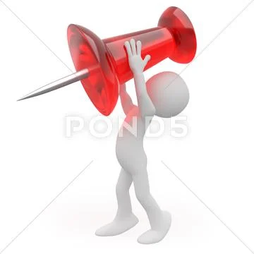 Man trying to nail a pushpin Stock Illustration