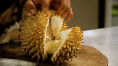 Man trying to peel Durian Stock Footage 101949498