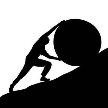 Man trying to pull the stone up the hill Stock Illustration