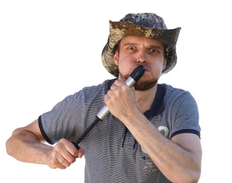 Man trying to pump himself Stock Photos