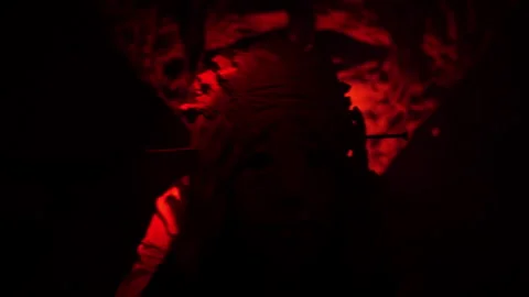 A man is trying to remove the terrible mask of an evil creature. Twilight. Close Stock Footage 242785248