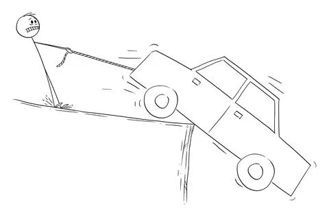 Man Trying to Save His Car, Financial Problem of Debt, Vector Cartoon Stick イラスト素材