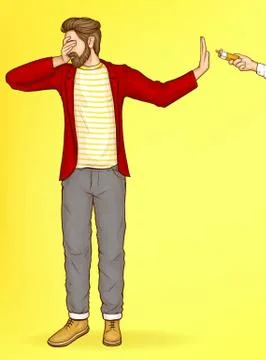Man trying to stop smoking concept Stock Illustration