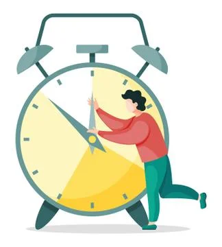 Man Trying to Stop Watch Work Process Organization Stock Illustration