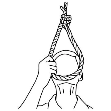 Man trying to suicide vector illustration outline sketch hand drawn with blac Stock Illustration