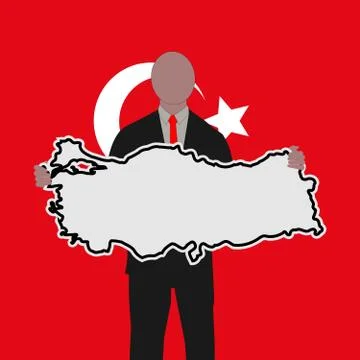 Man with turkey map sign with flag Stock Illustration