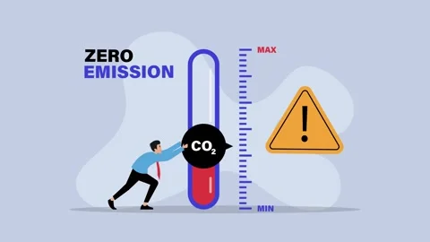 Man turning gauge arrow pointer to lowest level of CO2 cartoon animation Stock Footage 276340846