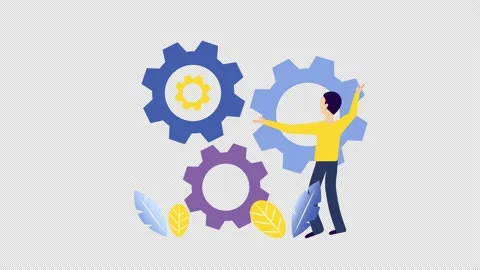 Man is turning gears. Working process, searching for ideas and solutions. 動画素材 147280691