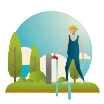 Man turning on a tap Stock-Illustration