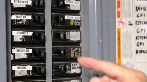 Man turns off a circuit breaker Stock Footage