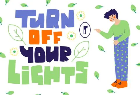 Man turns off the light, flat vector illustration. Earth day, earth hour. Stock Illustration