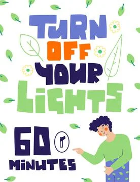 Man turns off the light, flat vector illustration. Earth day, earth hour. Stock Illustration