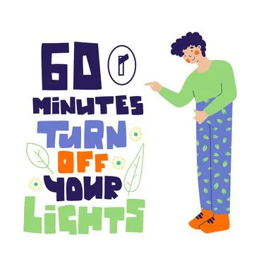 Man turns off the light, flat vector illustration. Earth day, earth hour. Stock Illustration