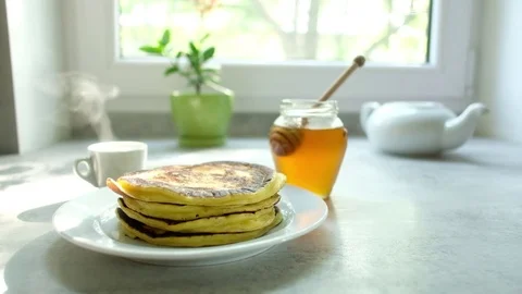 The man turns the pancake Video stock 82271875