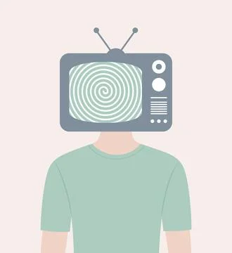 A man with a TV instead of a head, a hypnotic spiral on the screen Stock Illustration