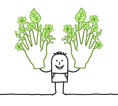 Man with two big green hands Stock Illustration