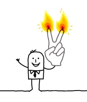 Man with two burning fingers Stock Illustration