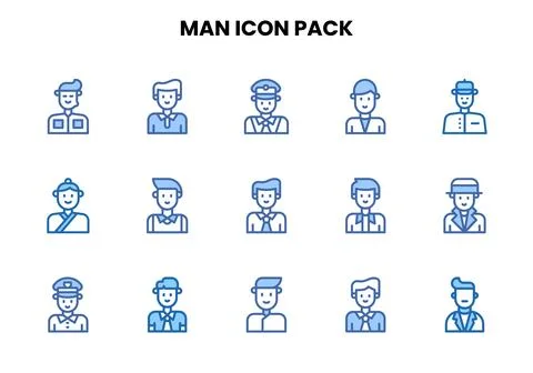 Man Two Colour Collection Icons Pack Stock Illustration